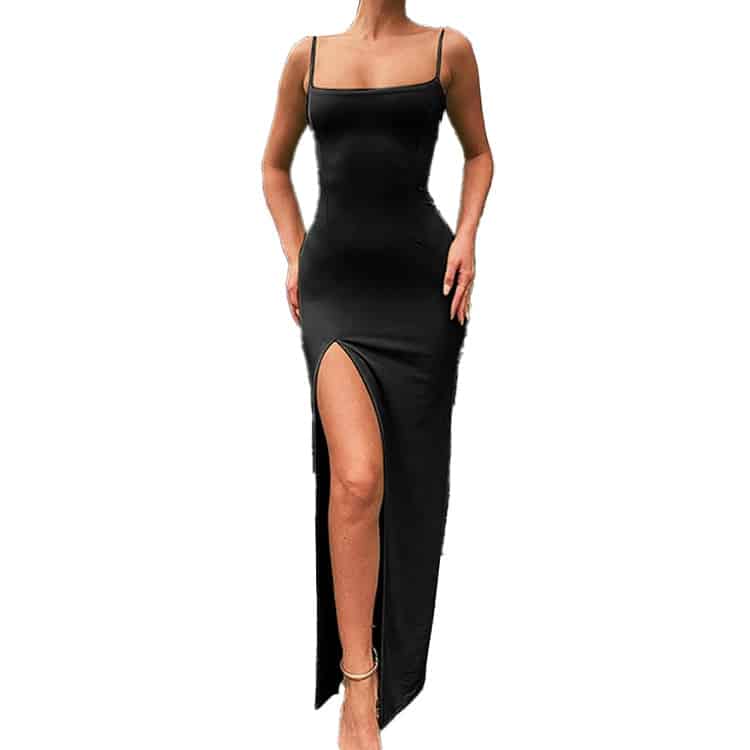 sleeveless spaghetti strap long dress, view 8 - MRSLM
