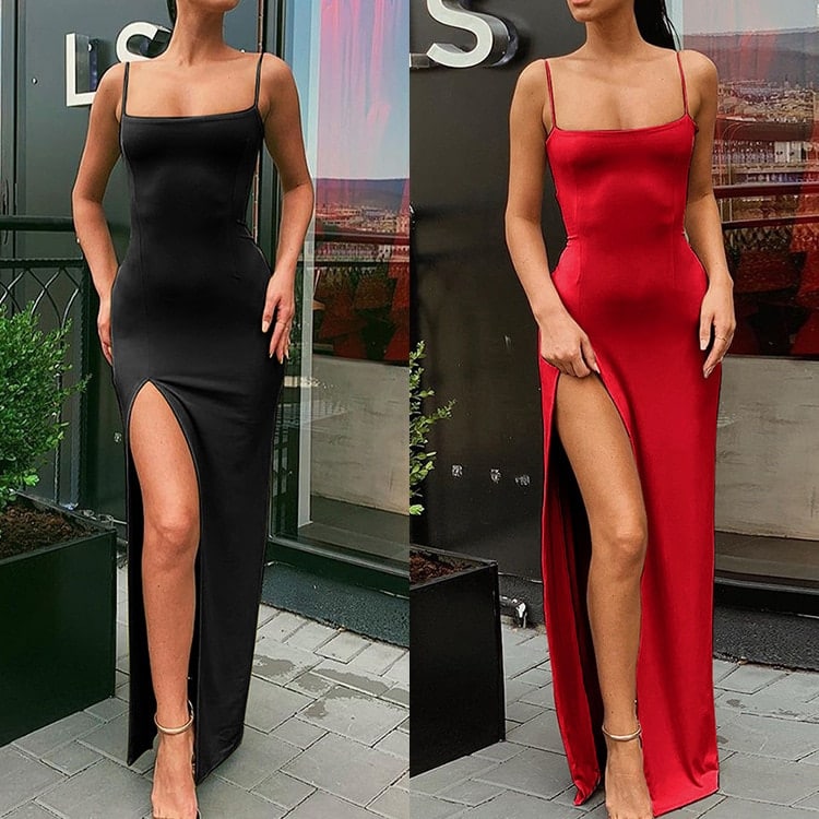 sleeveless spaghetti strap long dress - MRSLM
