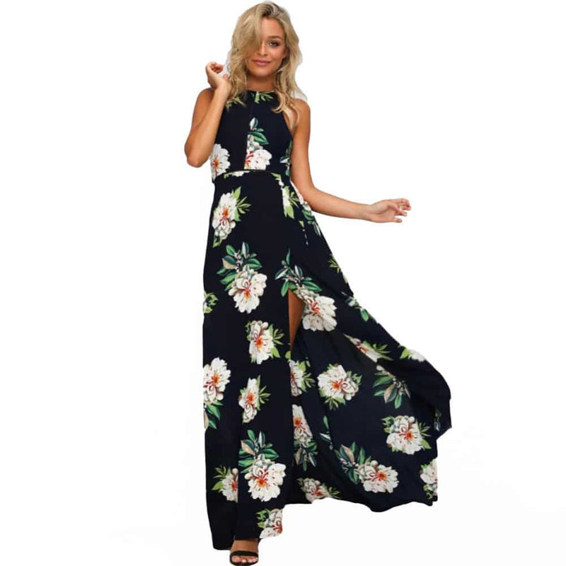 Women's floral printed long dress, view 2 - MRSLM