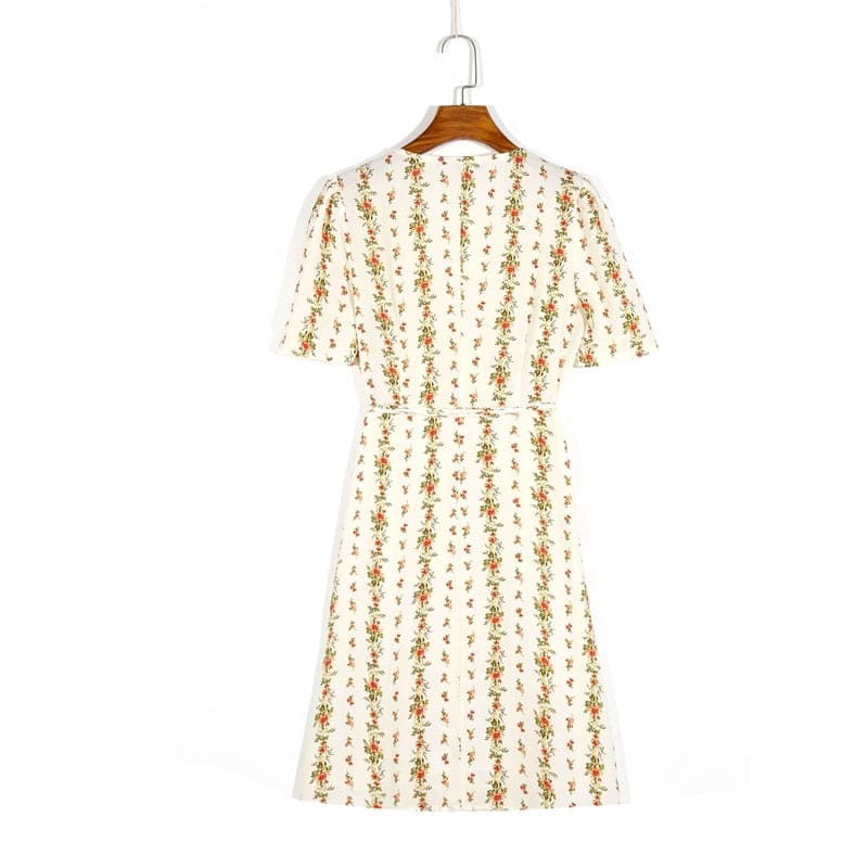 Women's Casual Flower Print V-Neck Short Sleeved Dress
