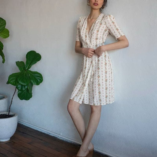 Women's casual flower print V-neck dress - MRSLM