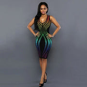geometric pattern bodycon party dress, view 3 - MRSLM