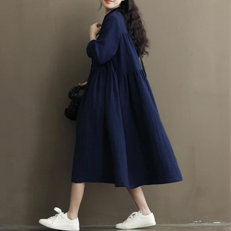 Button down linen tea women's dress, view 7 - MRSLM
