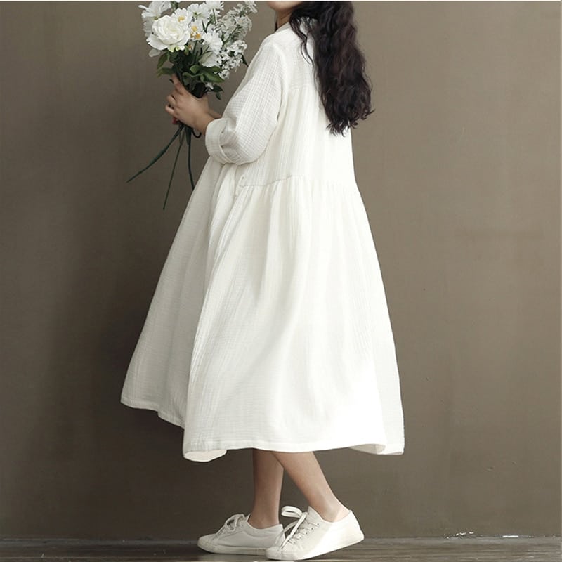 Button down linen tea women's dress, view 5 - MRSLM
