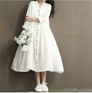 Button down linen tea women's dress, view 2 - MRSLM