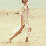 embroidered kaftan midi dress, view 6 - MRSLM