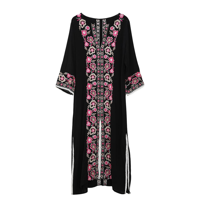 embroidered kaftan midi dress, view 2 - MRSLM