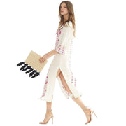 embroidered kaftan midi dress, view 3 - MRSLM