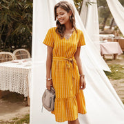 gala midi dress in striped print, view 10 - MRSLM