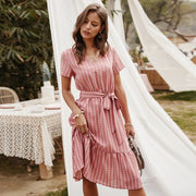 gala midi dress in striped print, view 6 - MRSLM