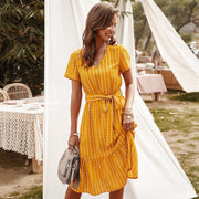 gala midi dress in striped print, view 9 - MRSLM