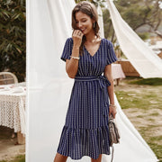 gala midi dress in striped print, view 8 - MRSLM