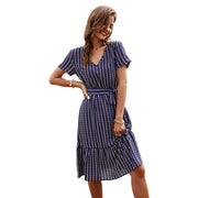 gala midi dress in striped print, view 2 - MRSLM
