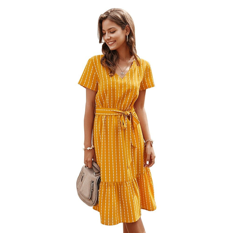 gala midi dress in striped print, view 4 - MRSLM