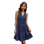 cotton v-neck mini dress for women, view 3 - MRSLM