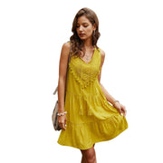 cotton v-neck mini dress for women, view 4 - MRSLM