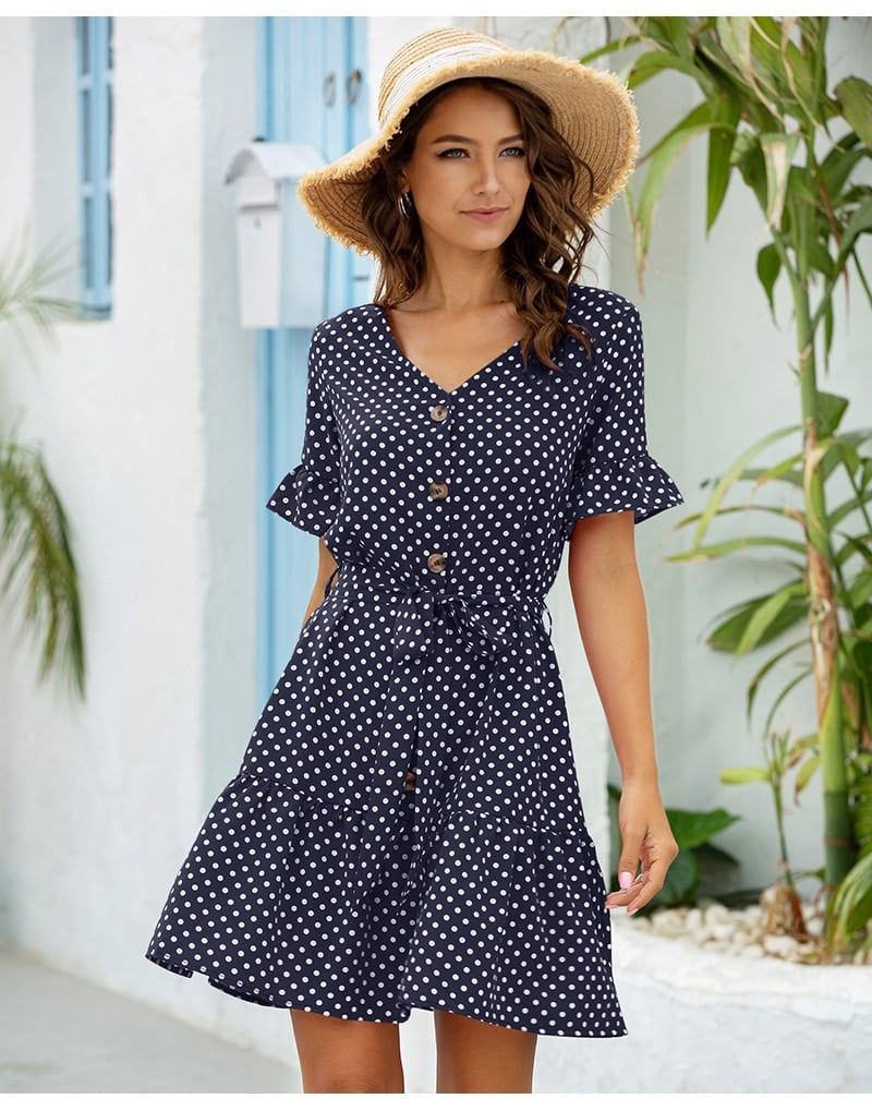 women's ruffled polka dot dress, view 5 - MRSLM