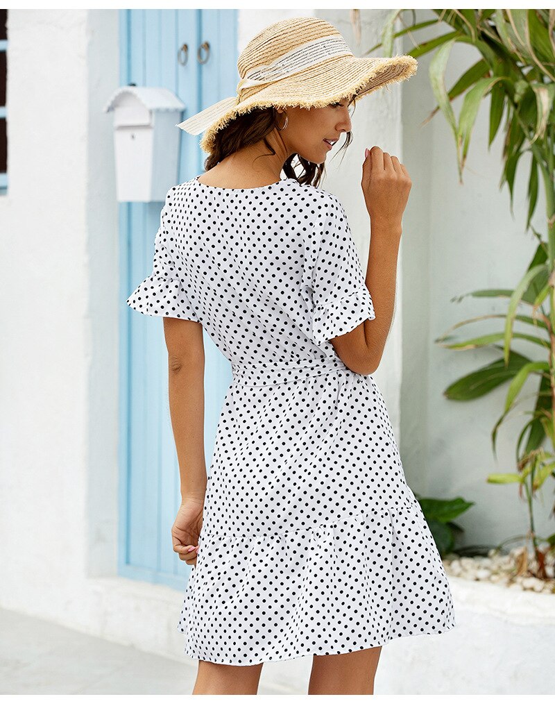 women's ruffled polka dot dress, view 4 - MRSLM