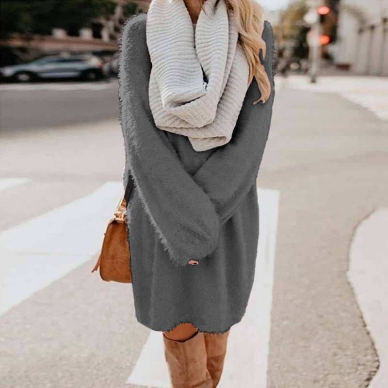 solid color knitted sweater dress for women - MRSLM