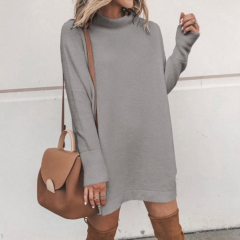women's solid color winter knit dress, view 4 - MRSLM