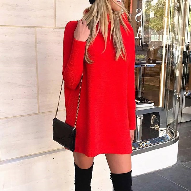 women's solid color winter knit dress, view 5 - MRSLM