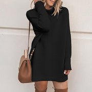 women's solid color winter knit dress, view 2 - MRSLM