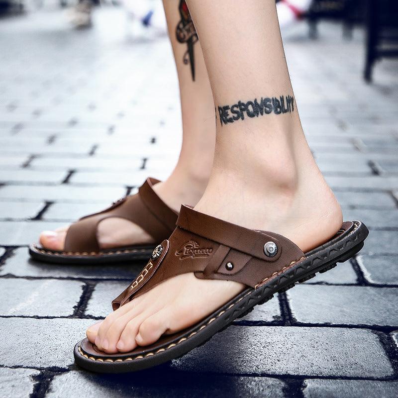 Men's two-toed leather sandals, view 5 - MRSLM