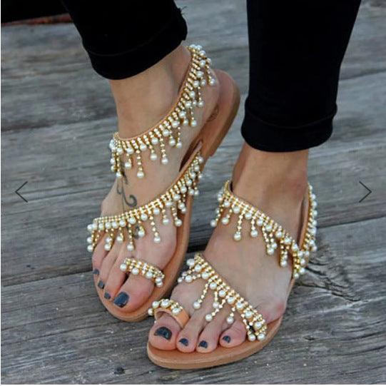 women's flat pearl bead sandals - MRSLM