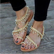 women's flat pearl bead sandals, view 2 - MRSLM