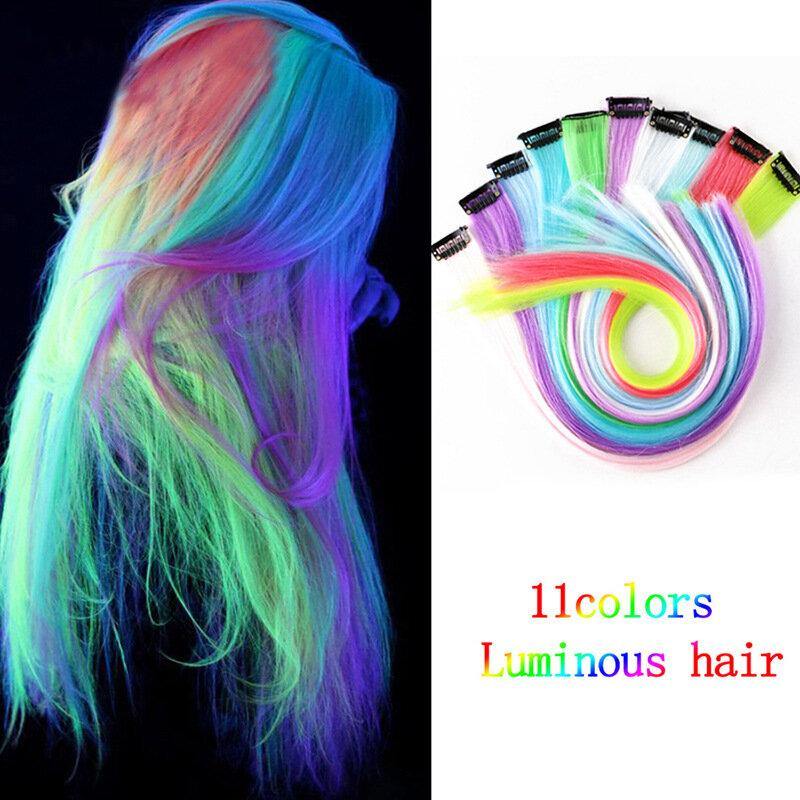 11 Colors Luminous Long Straight Wig Halloween Single Clip Synthetic Hair Extensions - MRSLM