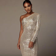 One-shoulder sequined long dress - MRSLM