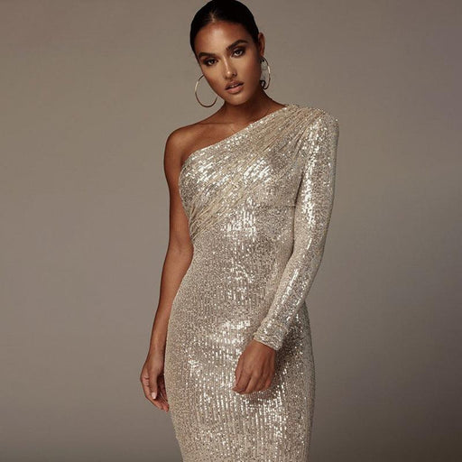 One-shoulder sequined long dress - MRSLM