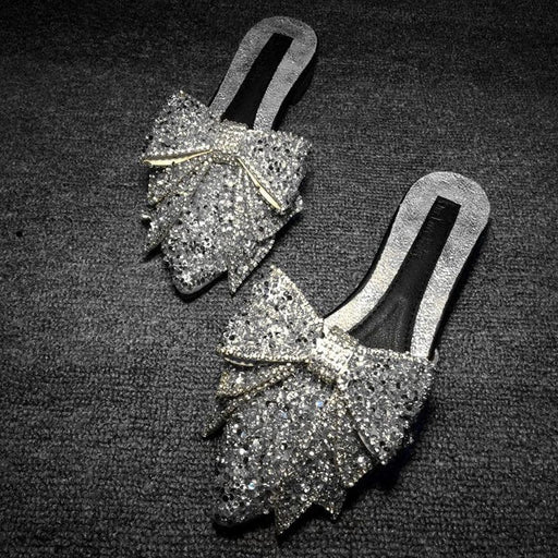 rhinestone pointed bow half slippers, view 2 - MRSLM