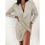 sequin mini dress with long sleeves, view 3 - MRSLM