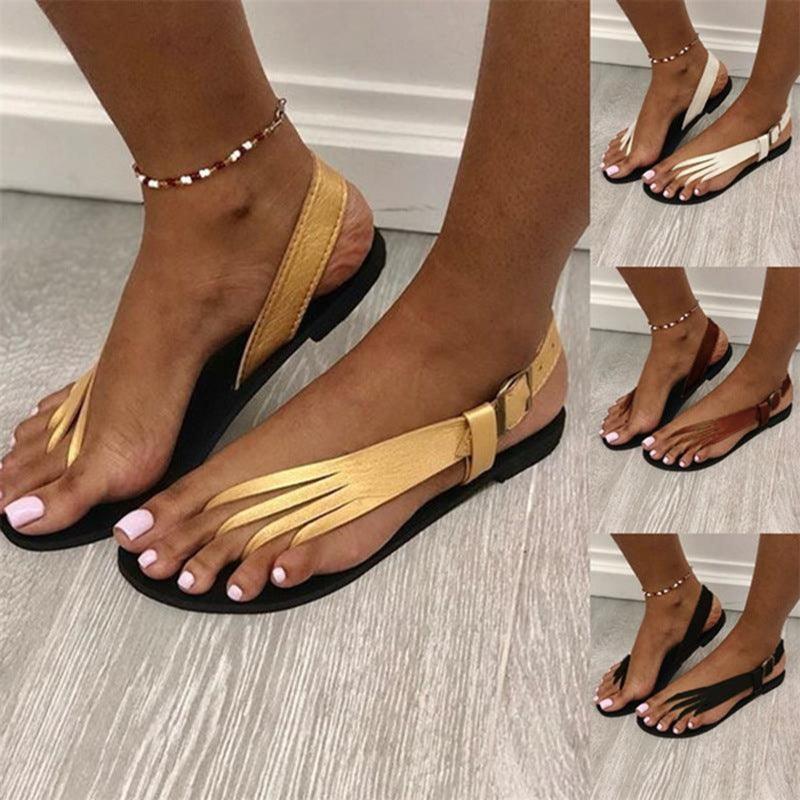 women's flat buckle flip-on sandals - MRSLM