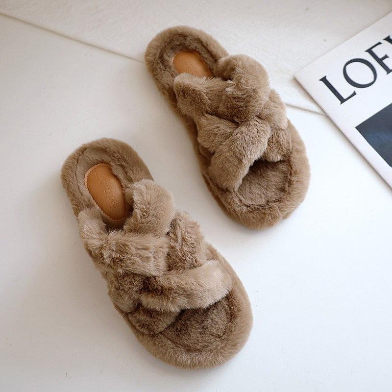 Women's flat cross suede cotton slippers, view 2 - MRSLM