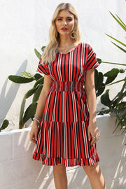 striped ruffle v-neck dress, view 3 - MRSLM