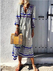 bohemian long sleeve v-neck pullover dress, view 4 - MRSLM