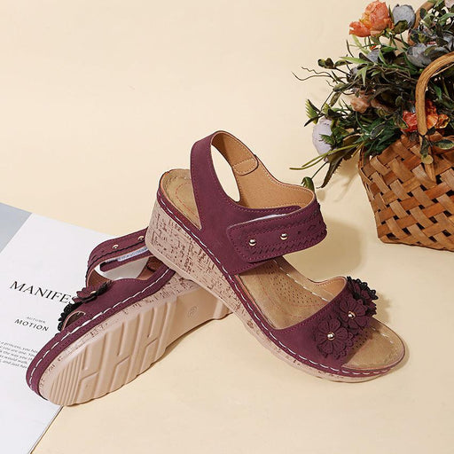 Wedge heel flower cutout fish-mouth sandals, view 4 - MRSLM