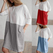 Women's splicing cotton linen half-sleeve dress - MRSLM