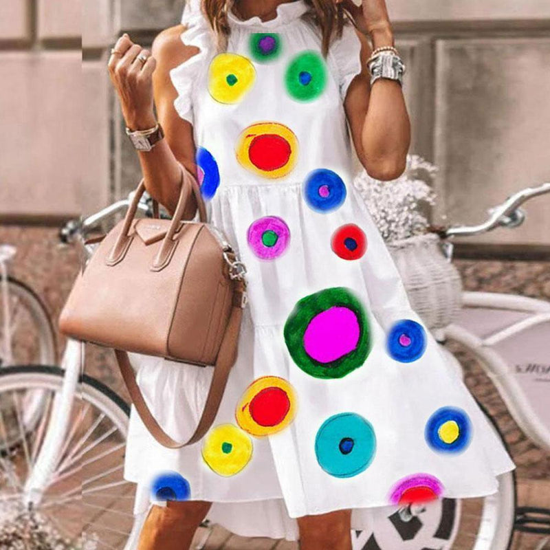 Women's printed round neck dress, view 5 - MRSLM