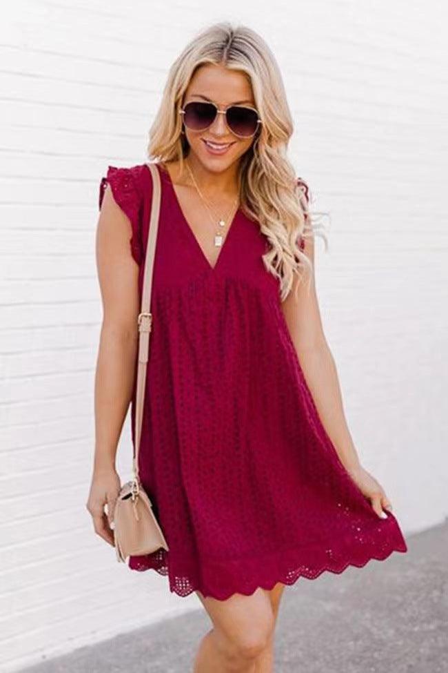 lace jacquard V-neck dress, view 11 - MRSLM