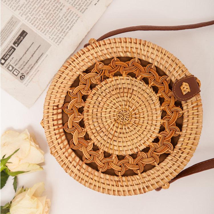 Natural PU small round straw bag - MRSLM