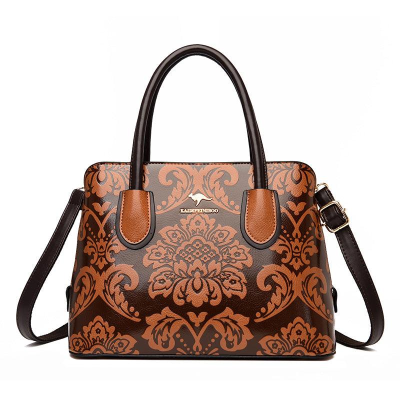 ethnic flower cowhide shoulder bag, view 11 - MRSLM
