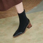 fashion simple women's thick heel pointed toe short boots, view 5 - MRSLM