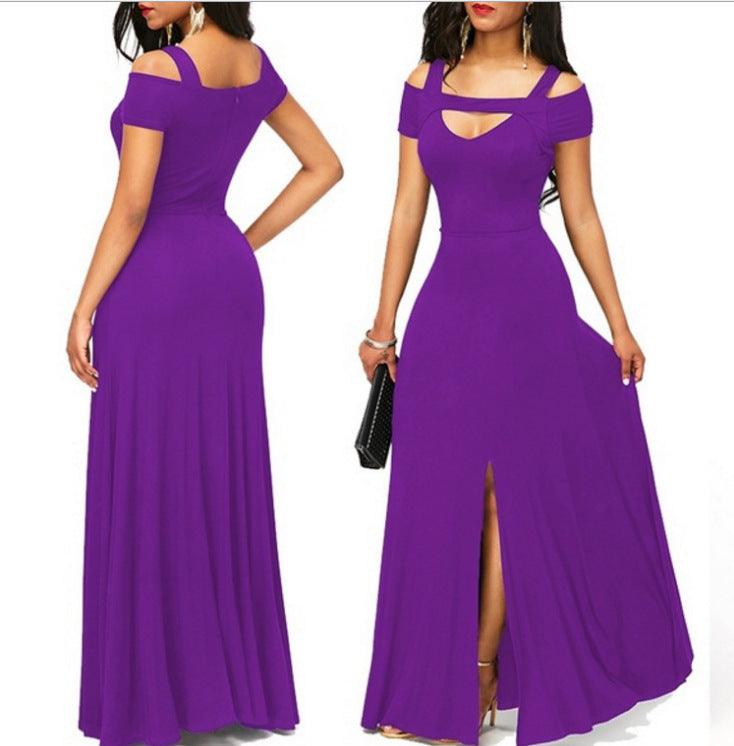 v-neck off-the-shoulder split long skirt, view 3 - MRSLM