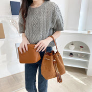 women's plush drawstring bucket bag, view 2 - MRSLM