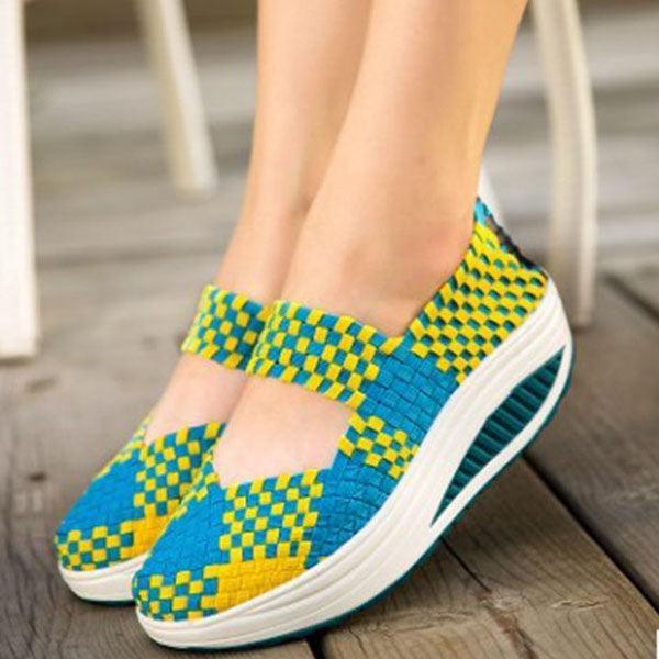 women's casual mid heel stretch weave shoes, view 5 - MRSLM