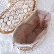 Luxury Pearl Women's Handbag Hollow Out Wedding Clutch Purse Bag Female Rhinestone Metal Cage Basket Shoulder Bag ZD1846 - MRSLM