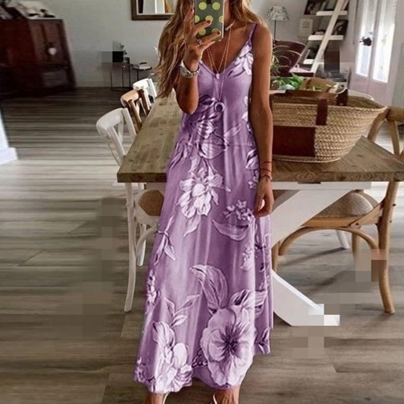 Slim long flower suspender dress, view 11 - MRSLM